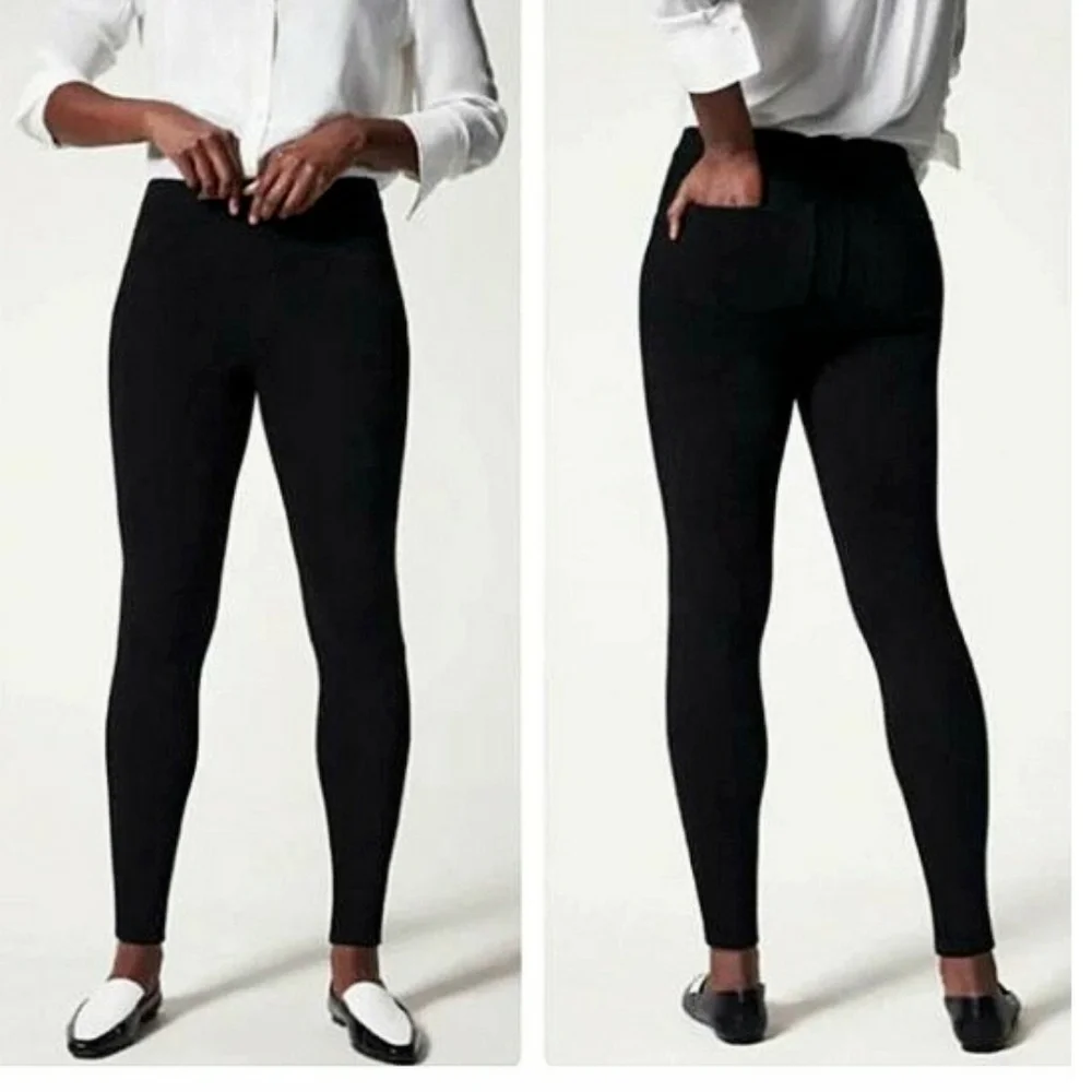 Spanx Black Pull On Denim Pants Skinny Jeggings High Waisted Womens Sz S Petite - Picture 3 of 13